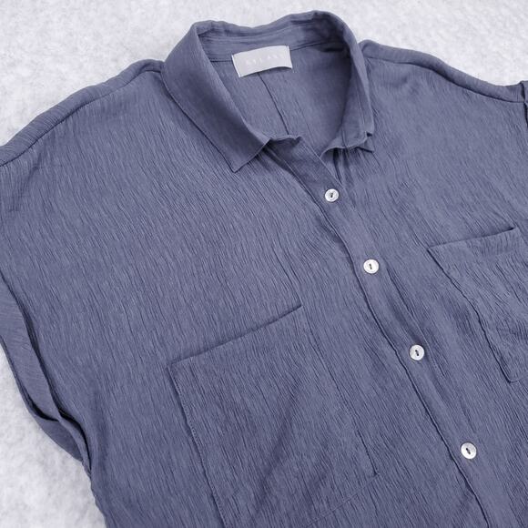 Nyland Shirt Tunic Dress Sz L Blue Crinkle Button Up Collared Sleeveless Casual - Picture 8 of 11